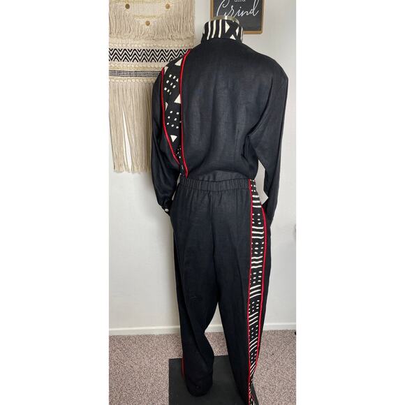 Unisex Vintage Linen Cotton Black & Red Tribal Ethnic Shirt & Pant Set Suit M - Picture 16 of 16